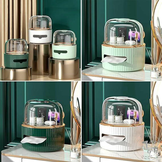 Tissue Box + Cosmetics Organizer With Acrylic Door